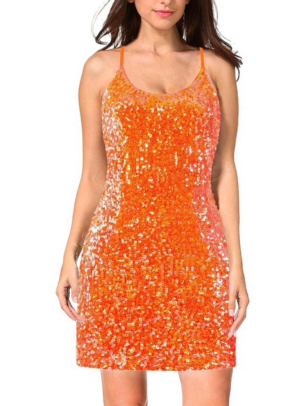 Glitter Sequin Party Dress with Adjustable Spaghetti Straps - Sparkle Evening